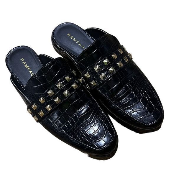 Rampage Sz 7.5 Brady Studded Almond Toe‎ Mules Black - Picture 3 of 10
